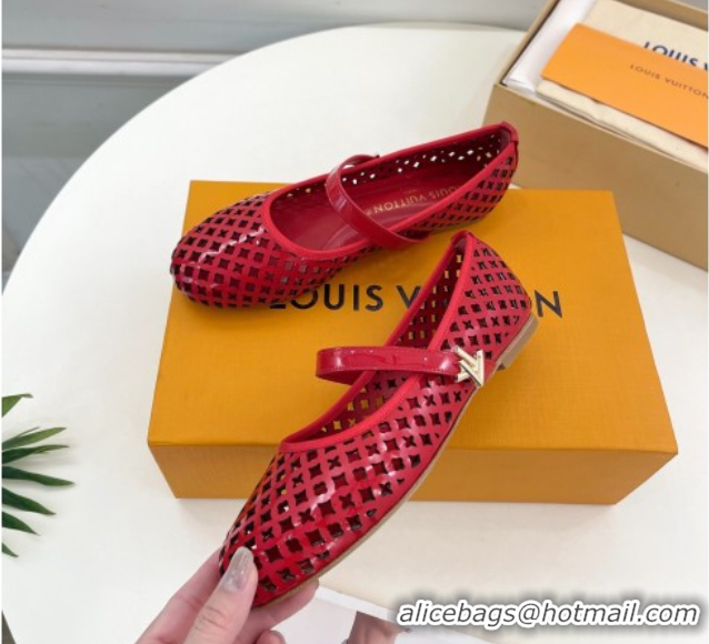 Grade Quality Louis Vuitton Romy Flat Ballerinas in Monogram Perforated Patent Leather Red 2025 1AGVES 0422177