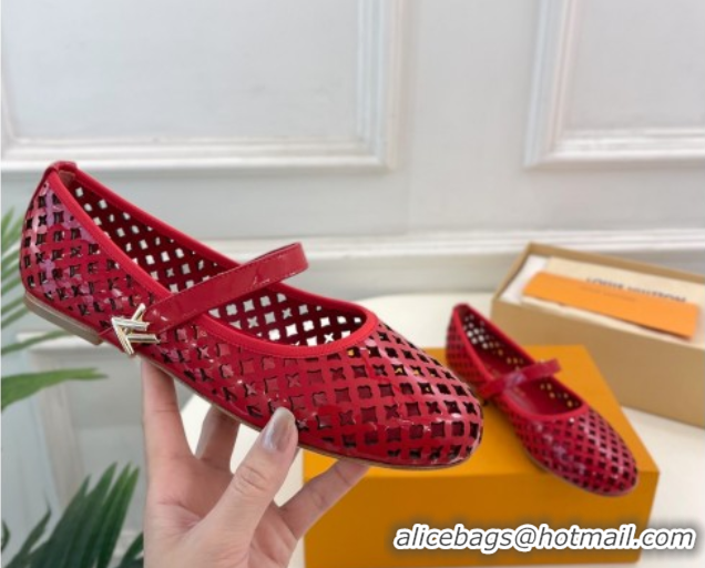 Grade Quality Louis Vuitton Romy Flat Ballerinas in Monogram Perforated Patent Leather Red 2025 1AGVES 0422177