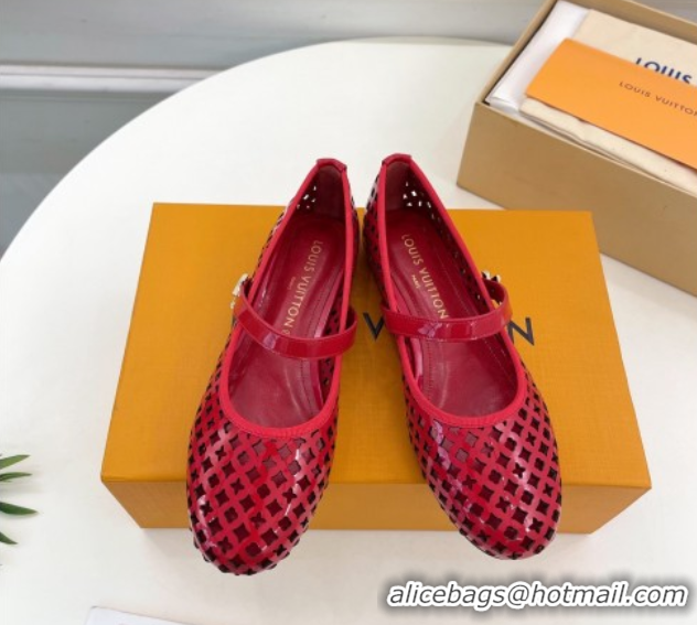 Grade Quality Louis Vuitton Romy Flat Ballerinas in Monogram Perforated Patent Leather Red 2025 1AGVES 0422177