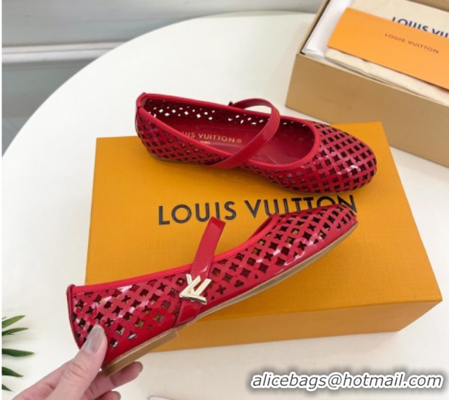 Grade Quality Louis Vuitton Romy Flat Ballerinas in Monogram Perforated Patent Leather Red 2025 1AGVES 0422177