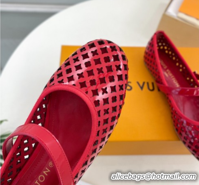 Grade Quality Louis Vuitton Romy Flat Ballerinas in Monogram Perforated Patent Leather Red 2025 1AGVES 0422177