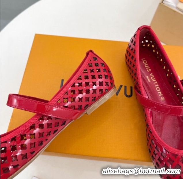 Grade Quality Louis Vuitton Romy Flat Ballerinas in Monogram Perforated Patent Leather Red 2025 1AGVES 0422177