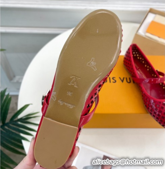 Grade Quality Louis Vuitton Romy Flat Ballerinas in Monogram Perforated Patent Leather Red 2025 1AGVES 0422177