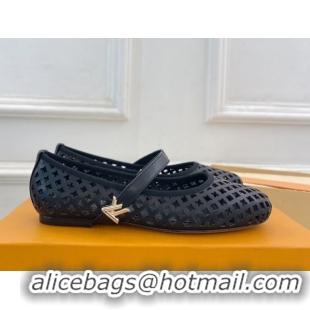 Stylish Louis Vuitton Romy Flat Ballerinas in Monogram Perforated Calf Leather Black 2025 1AGVES 0422178