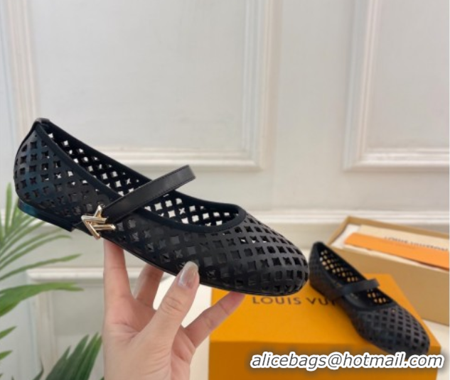 Stylish Louis Vuitton Romy Flat Ballerinas in Monogram Perforated Calf Leather Black 2025 1AGVES 0422178