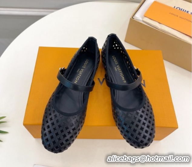 Stylish Louis Vuitton Romy Flat Ballerinas in Monogram Perforated Calf Leather Black 2025 1AGVES 0422178