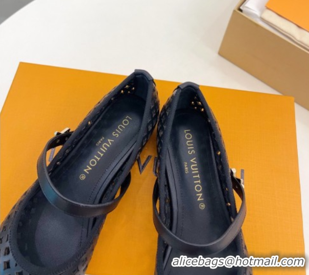 Stylish Louis Vuitton Romy Flat Ballerinas in Monogram Perforated Calf Leather Black 2025 1AGVES 0422178