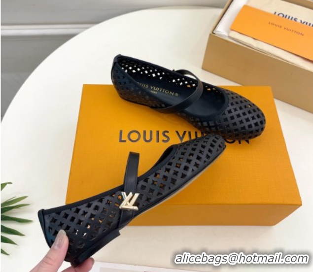 Stylish Louis Vuitton Romy Flat Ballerinas in Monogram Perforated Calf Leather Black 2025 1AGVES 0422178