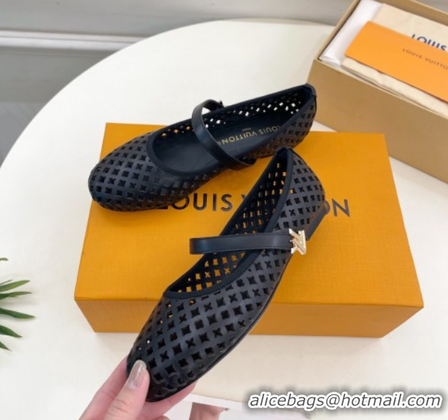 Stylish Louis Vuitton Romy Flat Ballerinas in Monogram Perforated Calf Leather Black 2025 1AGVES 0422178
