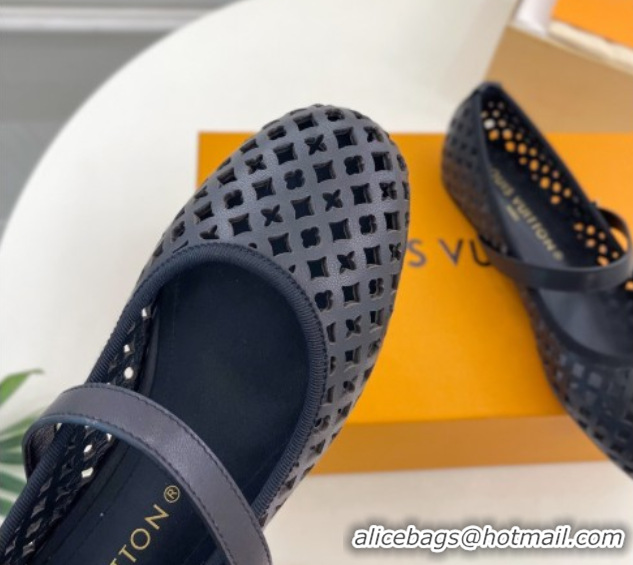Stylish Louis Vuitton Romy Flat Ballerinas in Monogram Perforated Calf Leather Black 2025 1AGVES 0422178