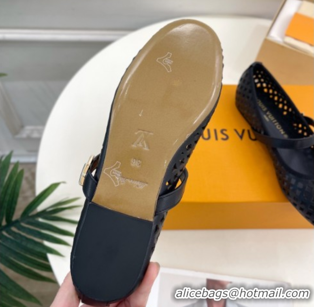 Stylish Louis Vuitton Romy Flat Ballerinas in Monogram Perforated Calf Leather Black 2025 1AGVES 0422178