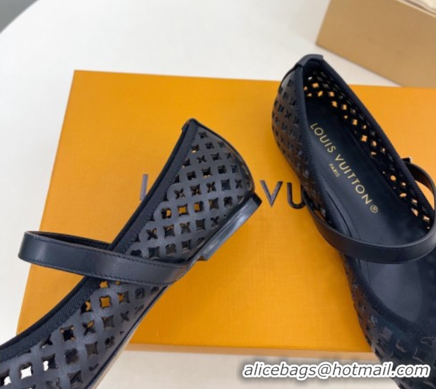 Stylish Louis Vuitton Romy Flat Ballerinas in Monogram Perforated Calf Leather Black 2025 1AGVES 0422178