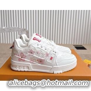 Good Quality Louis Vuitton LV x TM Trainer Sneakers in Monogram Leather with Cherry Bloom Print White/Pink 0422179