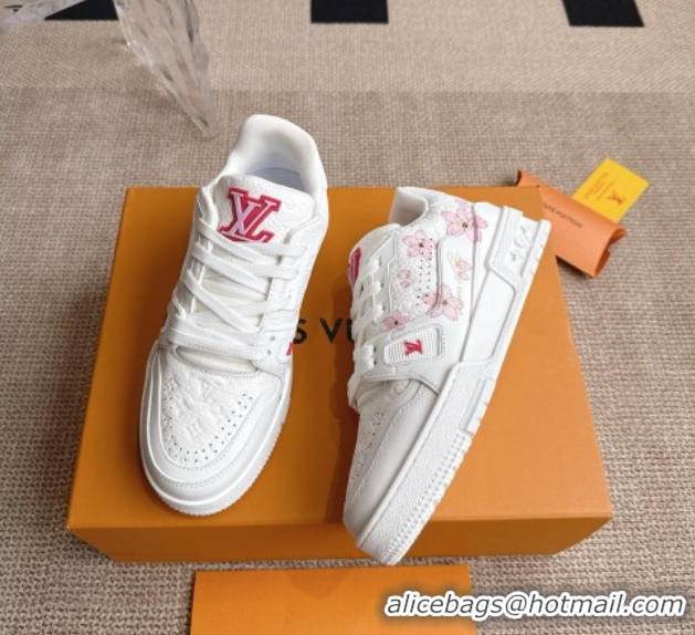 Good Quality Louis Vuitton LV x TM Trainer Sneakers in Monogram Leather with Cherry Bloom Print White/Pink 0422179
