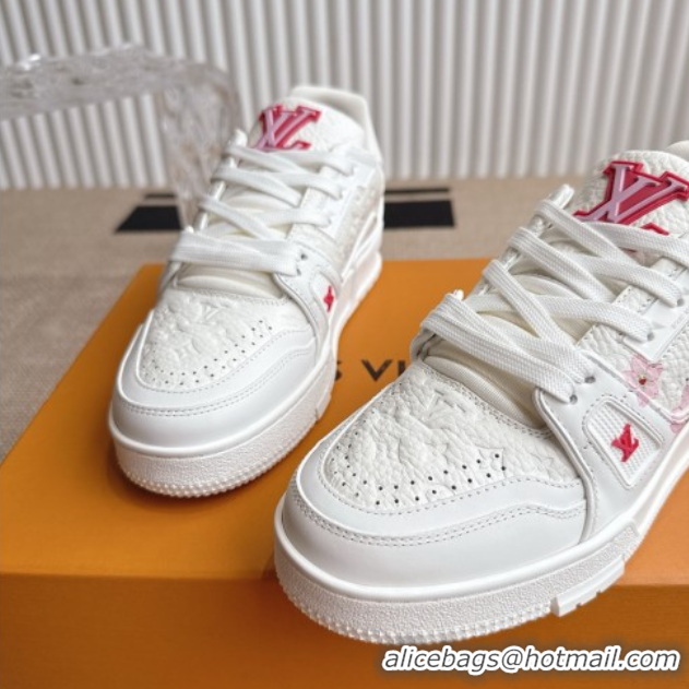 Good Quality Louis Vuitton LV x TM Trainer Sneakers in Monogram Leather with Cherry Bloom Print White/Pink 0422179