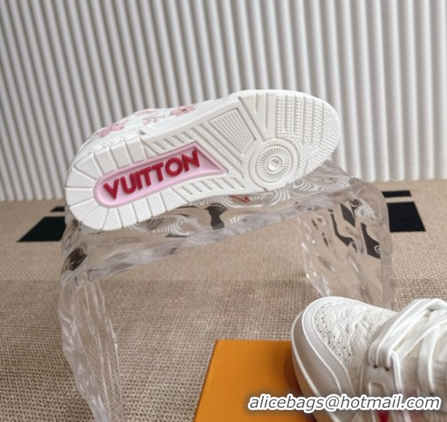 Good Quality Louis Vuitton LV x TM Trainer Sneakers in Monogram Leather with Cherry Bloom Print White/Pink 0422179