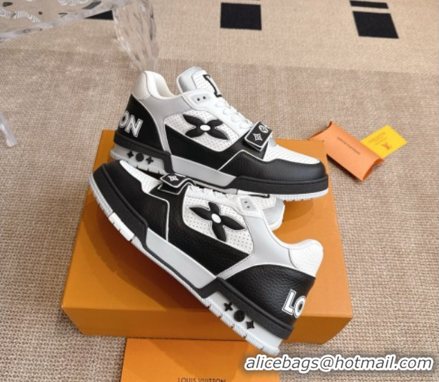 Best Grade Louis Vuitton LV Trainer Sneakers in Perforated Leather with Velcro Strap Black 2025 1AHTDF 0422180