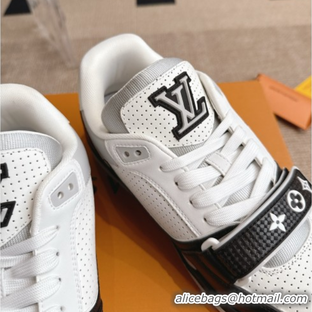 Best Grade Louis Vuitton LV Trainer Sneakers in Perforated Leather with Velcro Strap Black 2025 1AHTDF 0422180