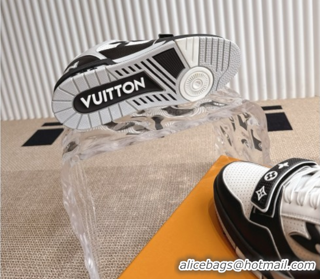 Best Grade Louis Vuitton LV Trainer Sneakers in Perforated Leather with Velcro Strap Black 2025 1AHTDF 0422180
