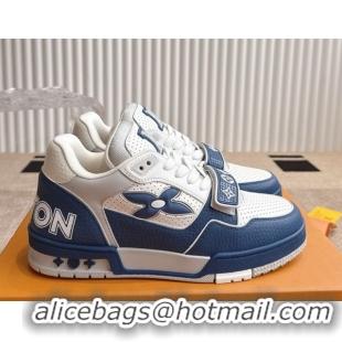 Shop Cheap Louis Vuitton LV Trainer Sneakers in Perforated Leather with Velcro Strap Blue 2025 1AHTDF 0422181
