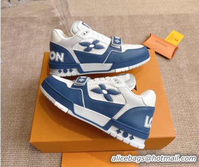Shop Cheap Louis Vuitton LV Trainer Sneakers in Perforated Leather with Velcro Strap Blue 2025 1AHTDF 0422181