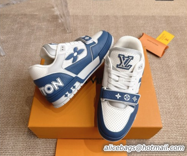 Shop Cheap Louis Vuitton LV Trainer Sneakers in Perforated Leather with Velcro Strap Blue 2025 1AHTDF 0422181