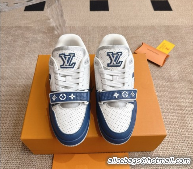 Shop Cheap Louis Vuitton LV Trainer Sneakers in Perforated Leather with Velcro Strap Blue 2025 1AHTDF 0422181