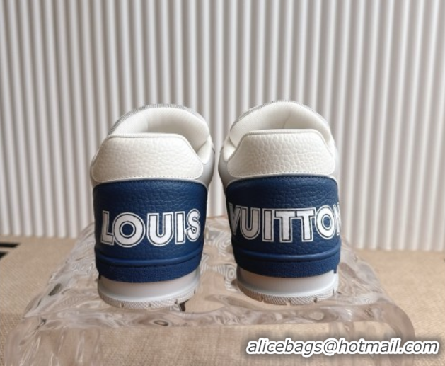 Shop Cheap Louis Vuitton LV Trainer Sneakers in Perforated Leather with Velcro Strap Blue 2025 1AHTDF 0422181