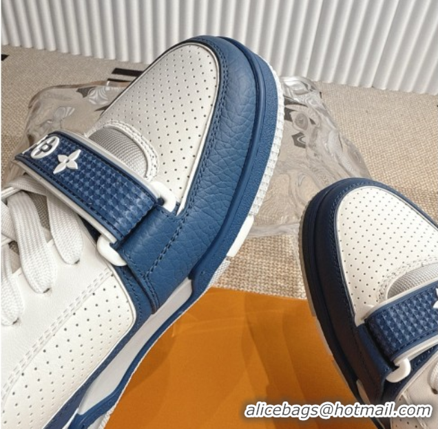 Shop Cheap Louis Vuitton LV Trainer Sneakers in Perforated Leather with Velcro Strap Blue 2025 1AHTDF 0422181