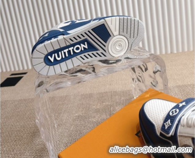 Shop Cheap Louis Vuitton LV Trainer Sneakers in Perforated Leather with Velcro Strap Blue 2025 1AHTDF 0422181