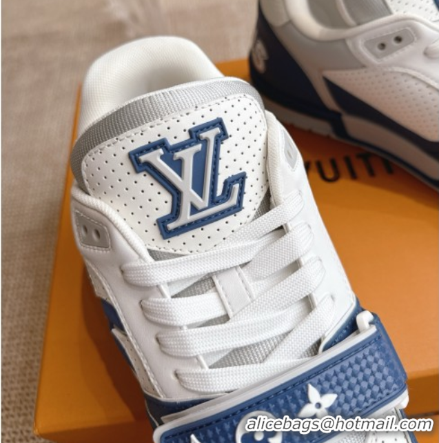 Shop Cheap Louis Vuitton LV Trainer Sneakers in Perforated Leather with Velcro Strap Blue 2025 1AHTDF 0422181