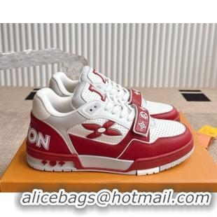 Unique Style Louis Vuitton LV Trainer Sneakers in Perforated Leather with Velcro Strap Red 2025 1AHTDF 0422182