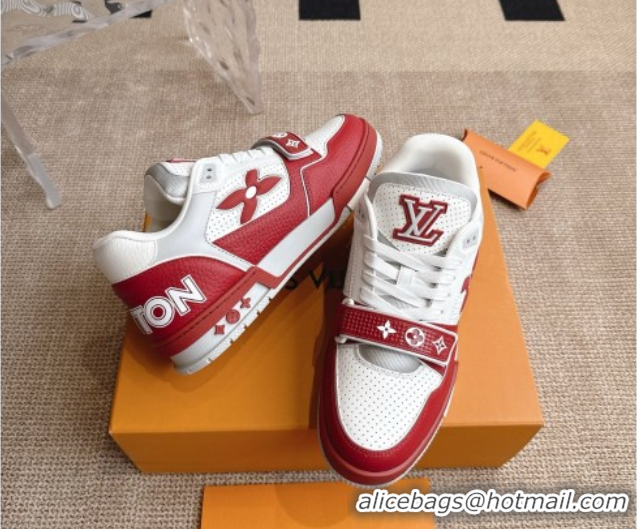 Unique Style Louis Vuitton LV Trainer Sneakers in Perforated Leather with Velcro Strap Red 2025 1AHTDF 0422182