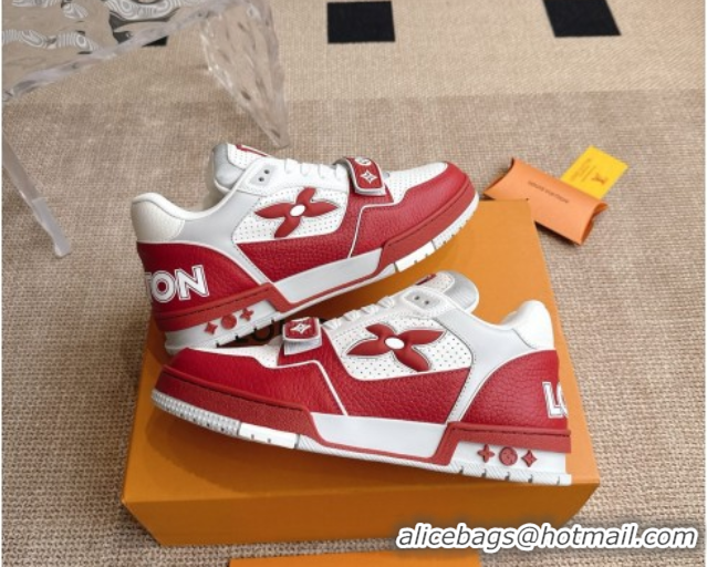 Unique Style Louis Vuitton LV Trainer Sneakers in Perforated Leather with Velcro Strap Red 2025 1AHTDF 0422182