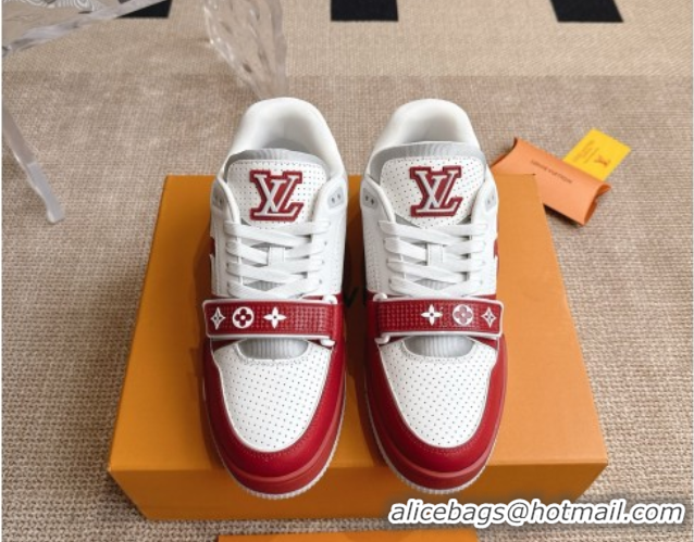 Unique Style Louis Vuitton LV Trainer Sneakers in Perforated Leather with Velcro Strap Red 2025 1AHTDF 0422182