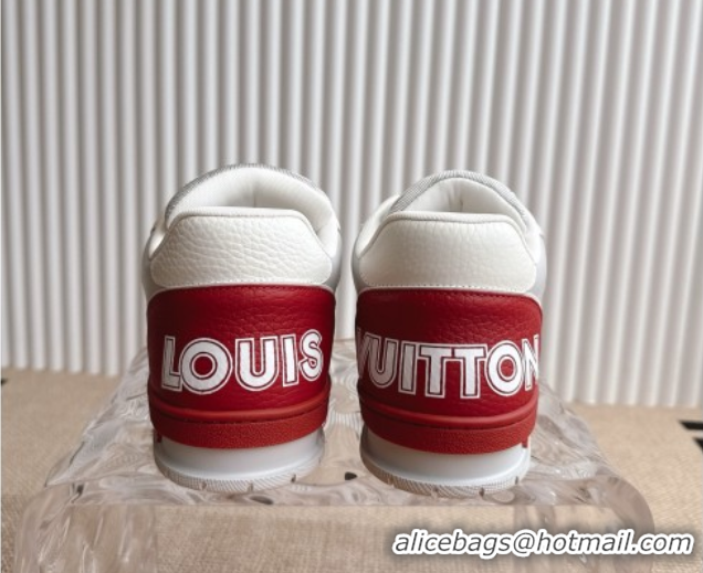Unique Style Louis Vuitton LV Trainer Sneakers in Perforated Leather with Velcro Strap Red 2025 1AHTDF 0422182