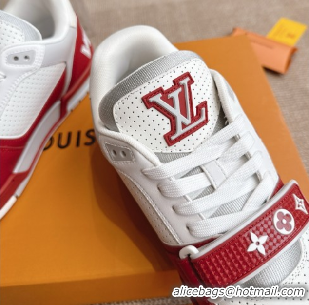 Unique Style Louis Vuitton LV Trainer Sneakers in Perforated Leather with Velcro Strap Red 2025 1AHTDF 0422182