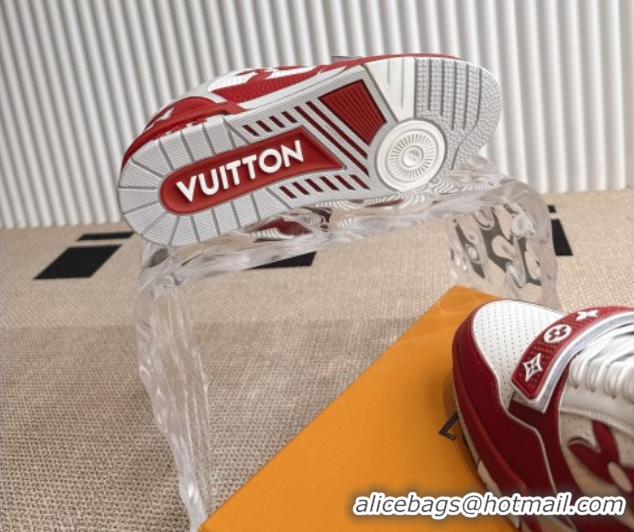 Unique Style Louis Vuitton LV Trainer Sneakers in Perforated Leather with Velcro Strap Red 2025 1AHTDF 0422182