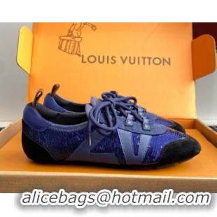 Best Price Louis Vuitton LV Sneakerina in Suede and Lambskin Blue Sequins 5042802