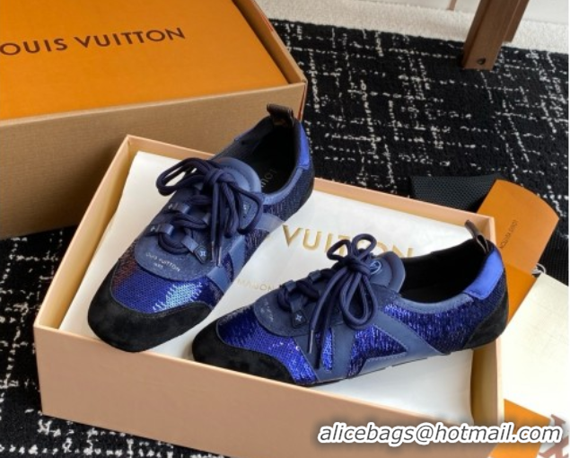 Best Price Louis Vuitton LV Sneakerina in Suede and Lambskin Blue Sequins 5042802