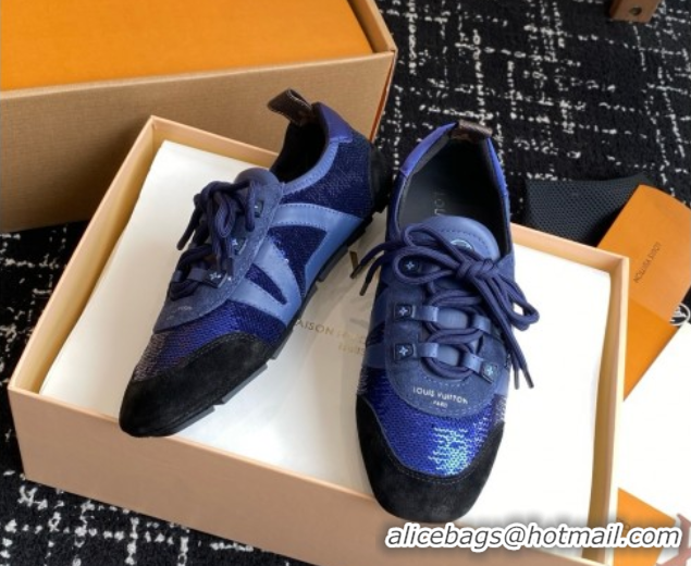 Best Price Louis Vuitton LV Sneakerina in Suede and Lambskin Blue Sequins 5042802