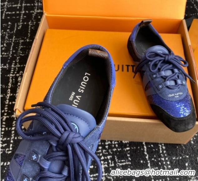 Best Price Louis Vuitton LV Sneakerina in Suede and Lambskin Blue Sequins 5042802