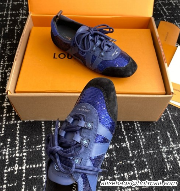 Best Price Louis Vuitton LV Sneakerina in Suede and Lambskin Blue Sequins 5042802