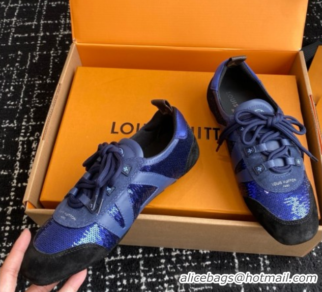 Best Price Louis Vuitton LV Sneakerina in Suede and Lambskin Blue Sequins 5042802