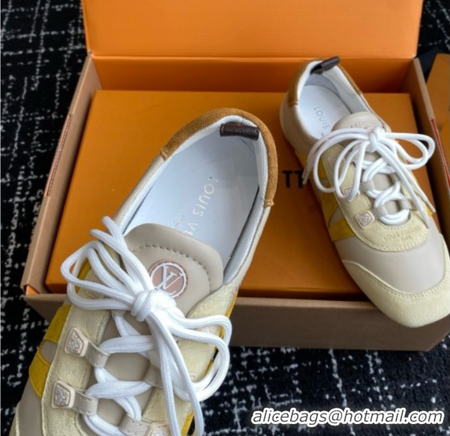 Top Design Louis Vuitton LV Sneakerina in Suede and Lambskin Beige 5042803