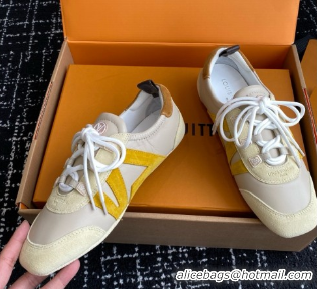 Top Design Louis Vuitton LV Sneakerina in Suede and Lambskin Beige 5042803