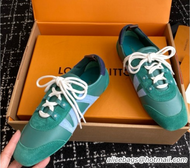 Top Grade Louis Vuitton LV Sneakerina in Suede and Lambskin Green 5042805