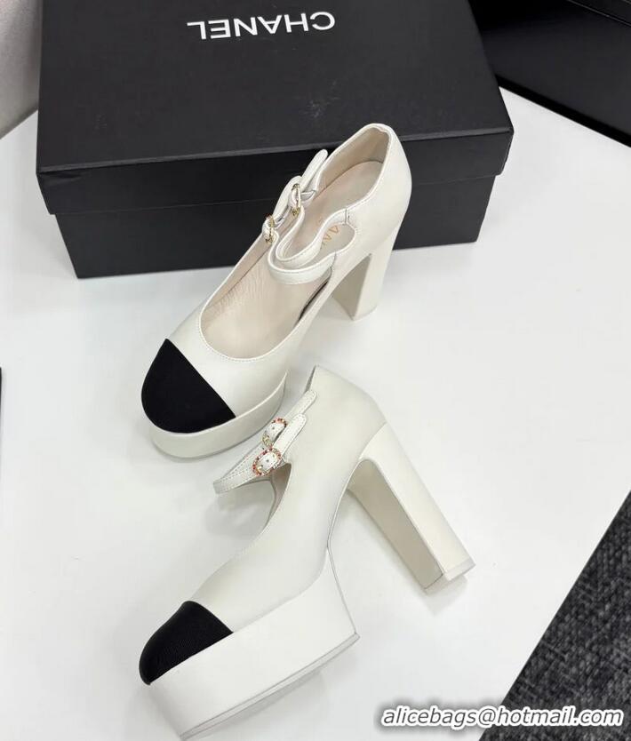 ​Super Quality Chanel Mary Janes Platform Lambskin And Grosgrain Heel 130cm G46434 Ivory/Black 2025