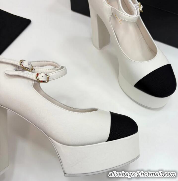 ​Super Quality Chanel Mary Janes Platform Lambskin And Grosgrain Heel 130cm G46434 Ivory/Black 2025