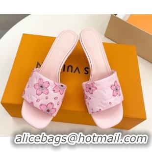 Luxurious Louis Vuitton Neo Revival Heel Slides Sandal 5cm in Monogram Leather with Cherry Bloom Print Pink 50607001